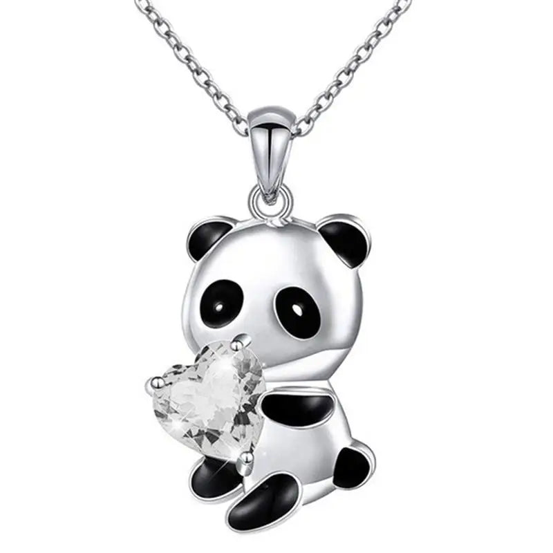 925 Sterling Silver Panda CZ Pendant Necklace for Women