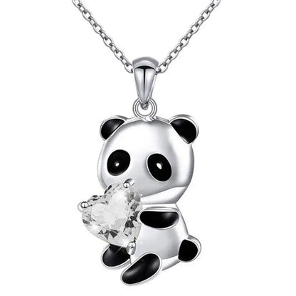 925 Sterling Silver Panda CZ Pendant Necklace for Women