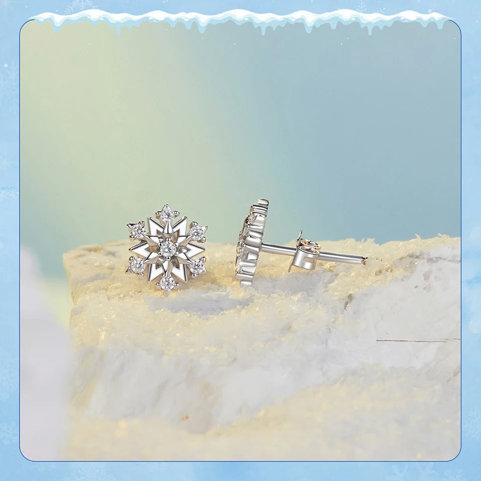 JEW012ER    Authentic 925 Sterling Silver Snowflake Stud Earrings - Klixstore