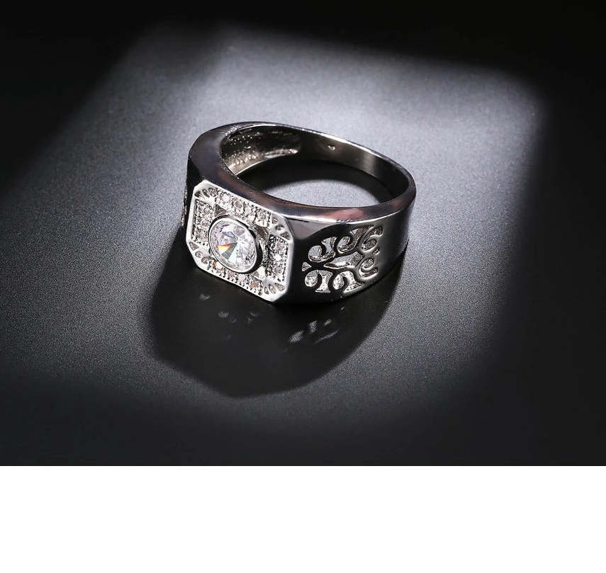 Wide Square Band Ring  with Shining CZ Crystal