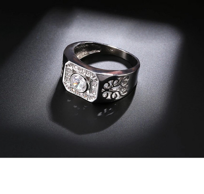 Wide Square Band Ring  with Shining CZ Crystal