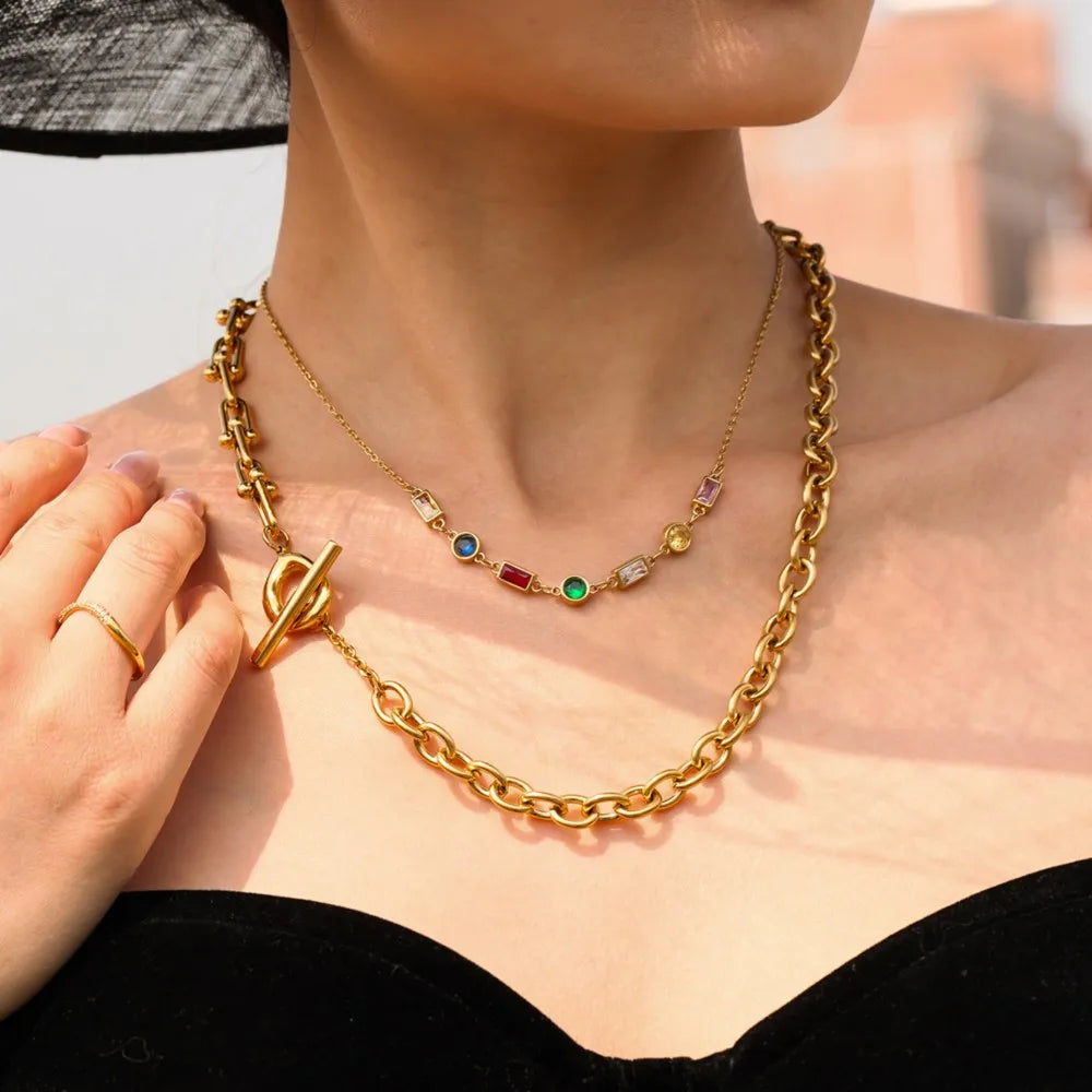 18K Gold Plated Chunky Chain Necklace for Women