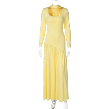 CLO035DJ
Woman Clothing Long Sleeve Bandage High Slit Party Dress Autumn Lady Elegant High Waist Pleated Long Maxi Evening Dresses - Klixstore