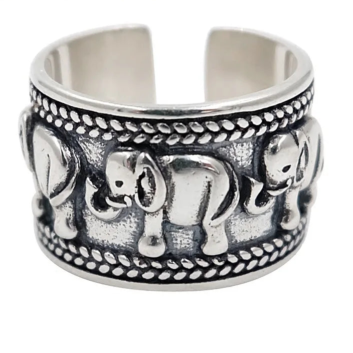 925 Sterling Silver Elephant Adjustable Ring for Women
