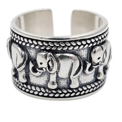 925 Sterling Silver Elephant Adjustable Ring for Women