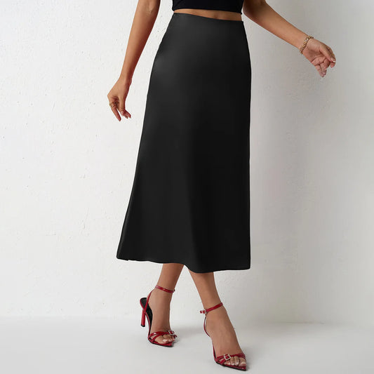 Korean Style Champagne High Waist Satin Skirt