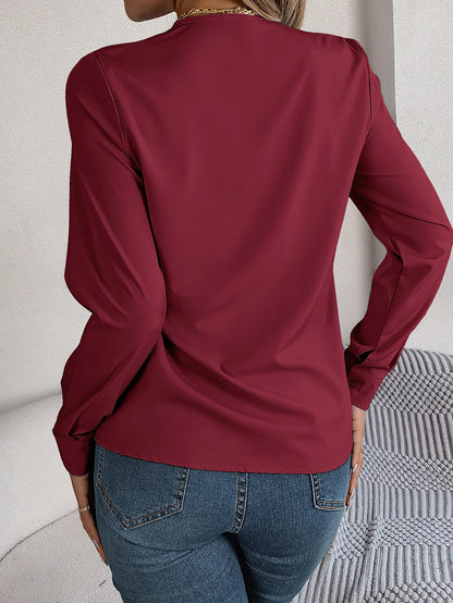 VigoCasey 2025 Elegant V-Neck Long Sleeve Women’s Top