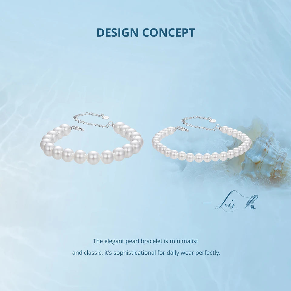 JEW004BR      White Pearl Bracelets for Women, 925 Silver Adjustable Clasp - Klixstore