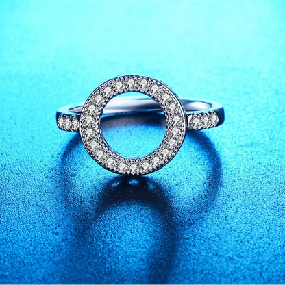  Hollow Round 925 Silver Rhinestone Ring for Women