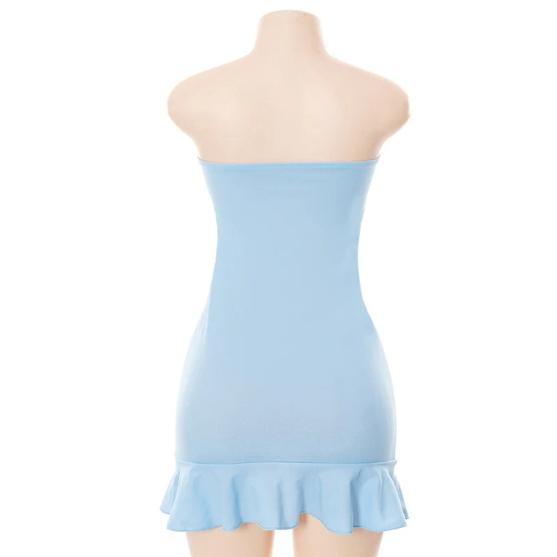 Strapless Blue Pleated Mini Dress