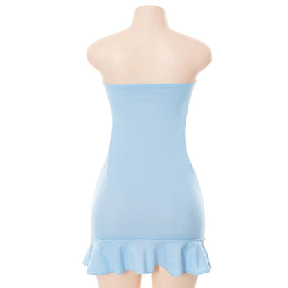 Strapless Blue Pleated Mini Dress