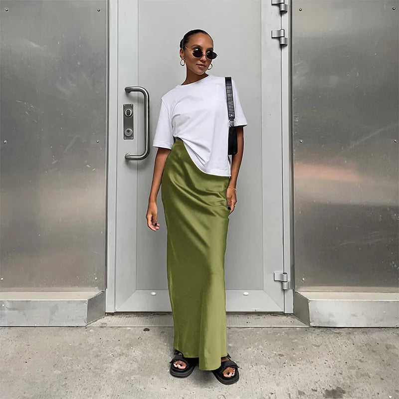 Elegant High Waist Satin Trumpet Skirt 2025