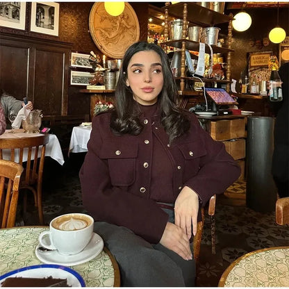 Women Soft Tweed Bomber Jacket