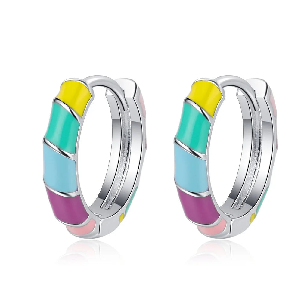 925 Sterling Silver Rainbow Round Earrings for Women