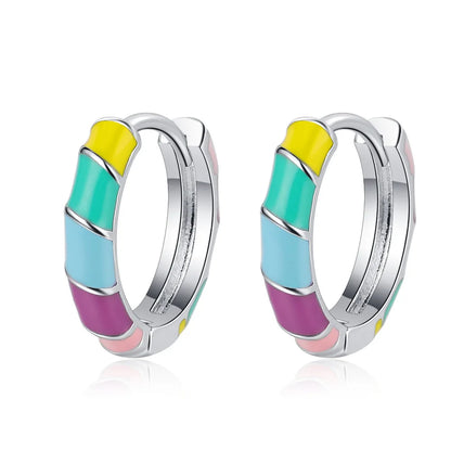 925 Sterling Silver Rainbow Round Earrings for Women