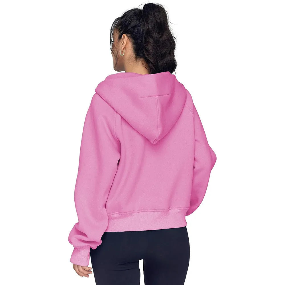 Cropped Half Zip Fleece Hoodie for Women