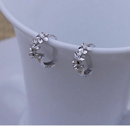 925 Silver Woven Flower Hoop Earrings