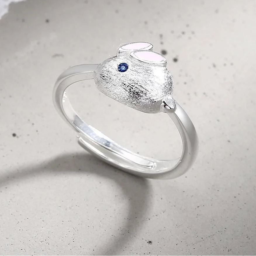 Genuine 925 Sterling Silver Adjustable Rabbit Pattern Ring for Women