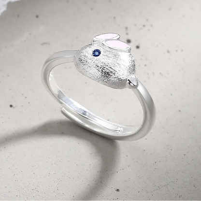 Genuine 925 Sterling Silver Adjustable Rabbit Pattern Ring for Women