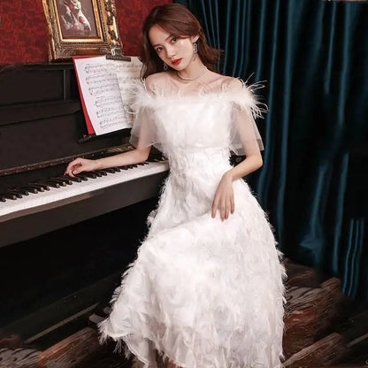 Off Shoulder Elegant White Midi Dress