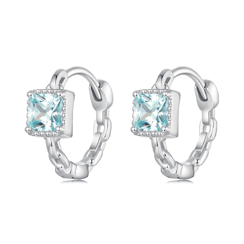 JEW008ER         925 Sterling Silver Inlaid Blue CZ Geometric Square Stud Earrings Light - Klixstore
