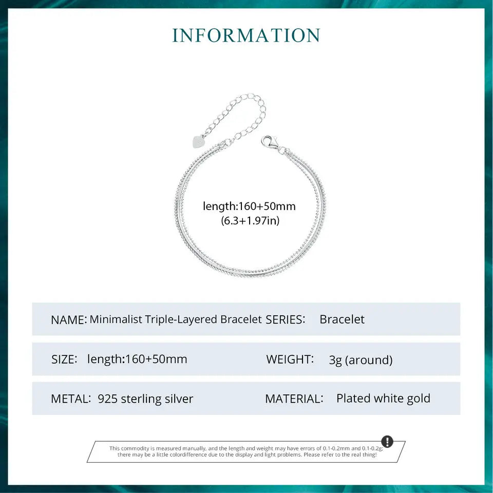 925 Silver Triple Layer Adjustable Bracelet