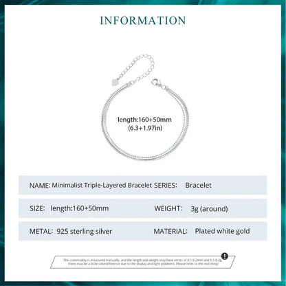 925 Silver Triple Layer Adjustable Bracelet