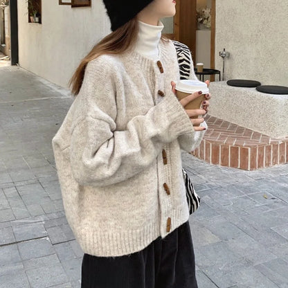 Vintage Knitted Round Neck Cardigan for Women