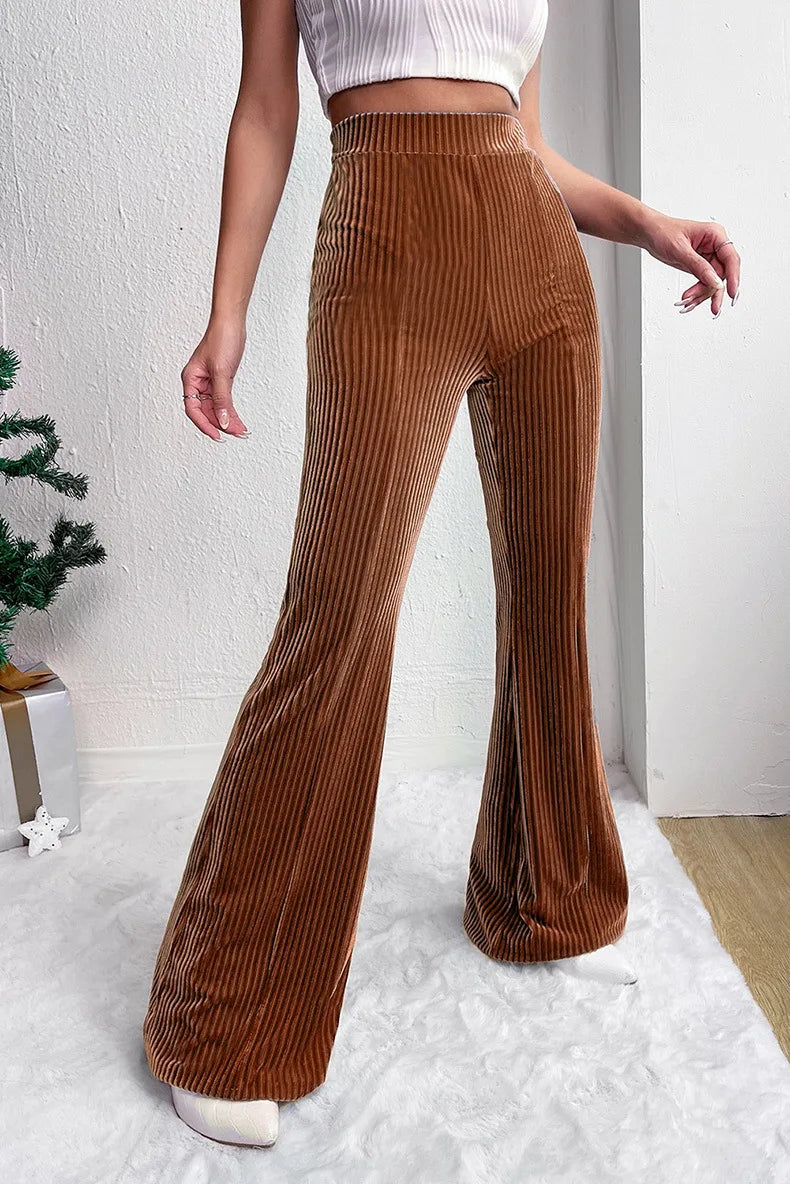 High Waist Velvet Corduroy Bell-Bottom Pants for Women