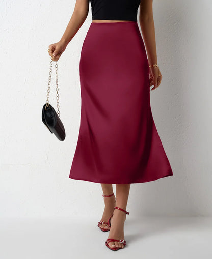 Korean Style Champagne High Waist Satin Skirt