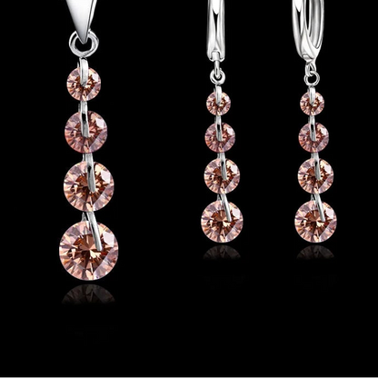 round CZ Crystal Necklace & Hoop Earrings Set in 925 Sterling Silver