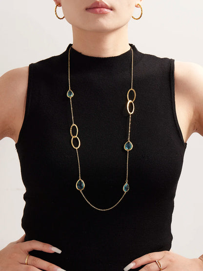 18k Gold Droplet Glass Stone Long Necklace for Women