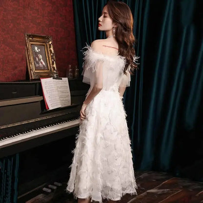 Off Shoulder Elegant White Midi Dress