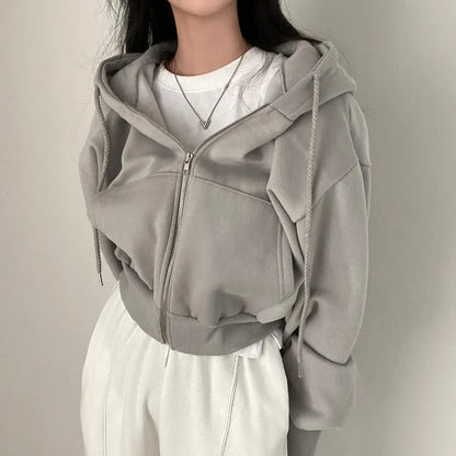 Y2K Zip Up Oversized Crop Hoodie for Women