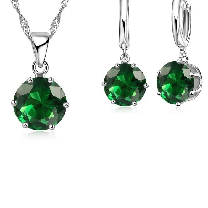Classic 6-Claw Crystal Necklace & Hoop Earrings Set in 925 Sterling Silver
