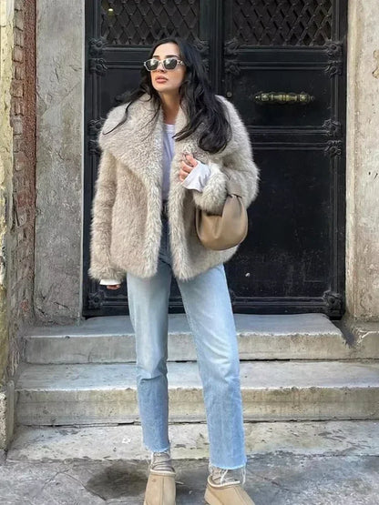 Faux Fur Plush Winter Coat for Women