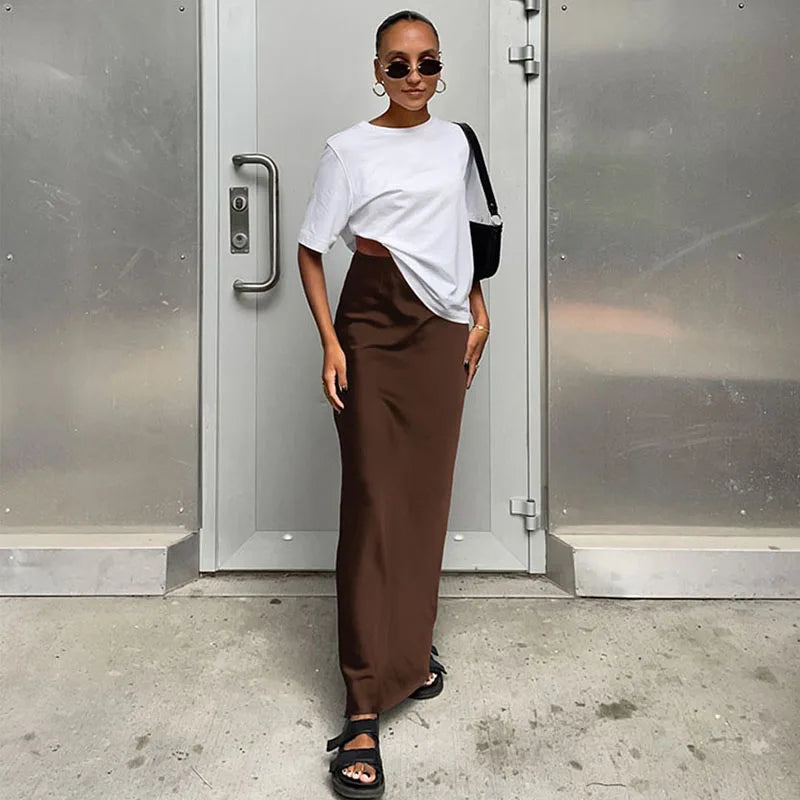 Elegant High Waist Satin Trumpet Skirt 2025