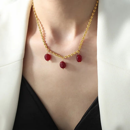 18k Gold Agate Pendant Chain Necklace for Women