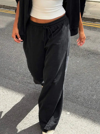 Fashion Elastic Waist Solid Long Pants