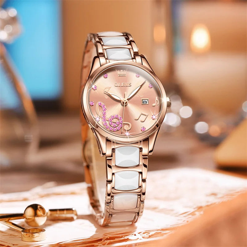 OLEVS Ceramic Musical-Note Women’s Quartz Watch