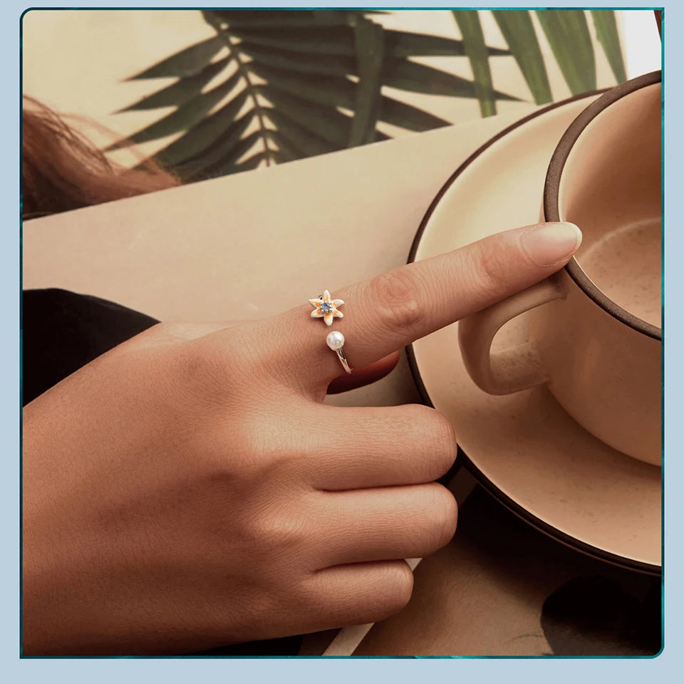 JEW001R 925 Sterling Silver Spring Flower Adjustable Open Ring for Women - Klixstore