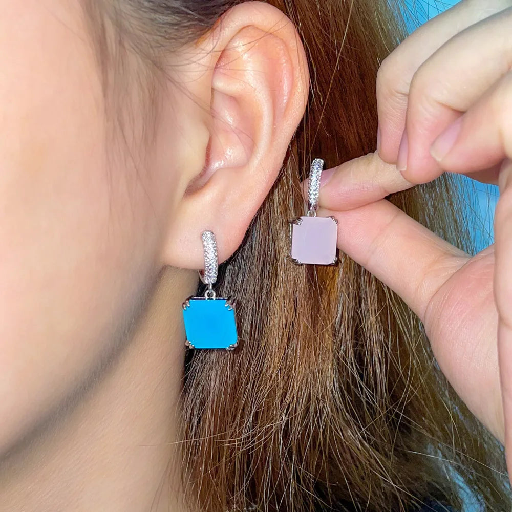 Square Cut CZ Drop Earrings