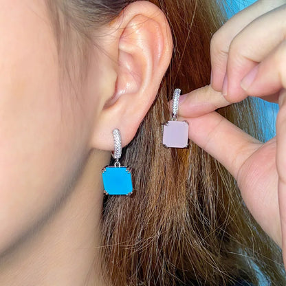 Square Cut CZ Drop Earrings