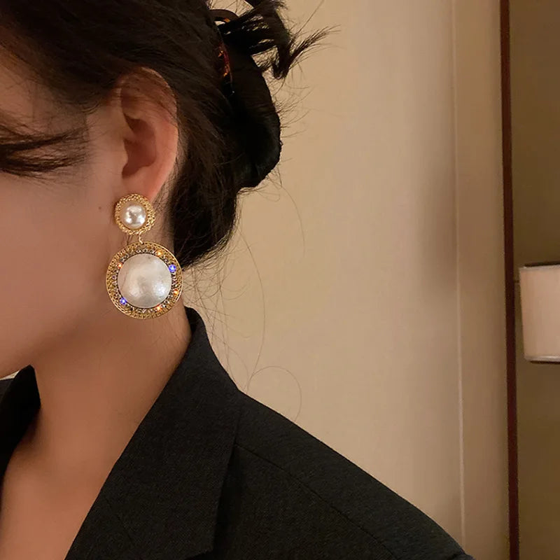 Pearl Round Dangle Earrings