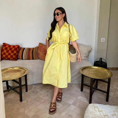 Lace Up Short Sleeve Shirt Dress