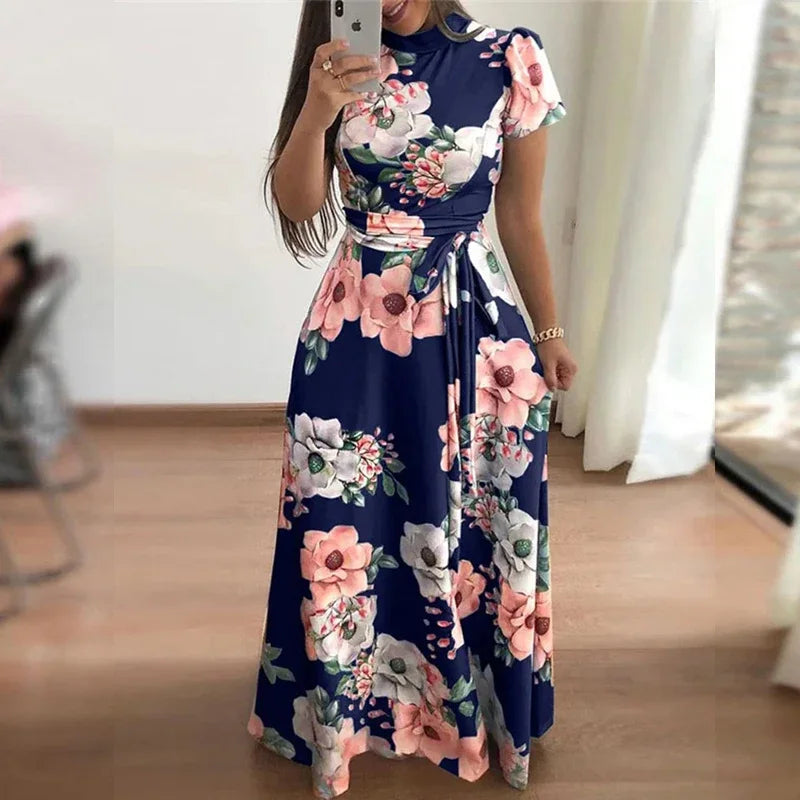 Boho Floral Print Long Sleeve Maxi Dress