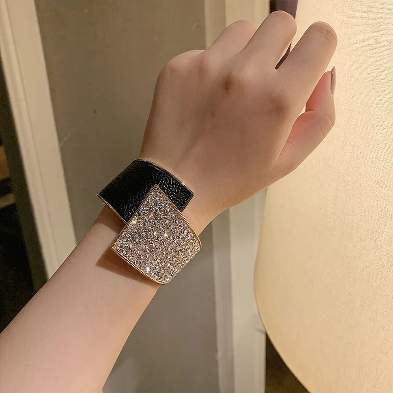 Diamond Leather Elastic Bangle