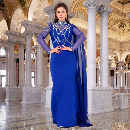 Elegant Rhinestone Mermaid Shawl Dress