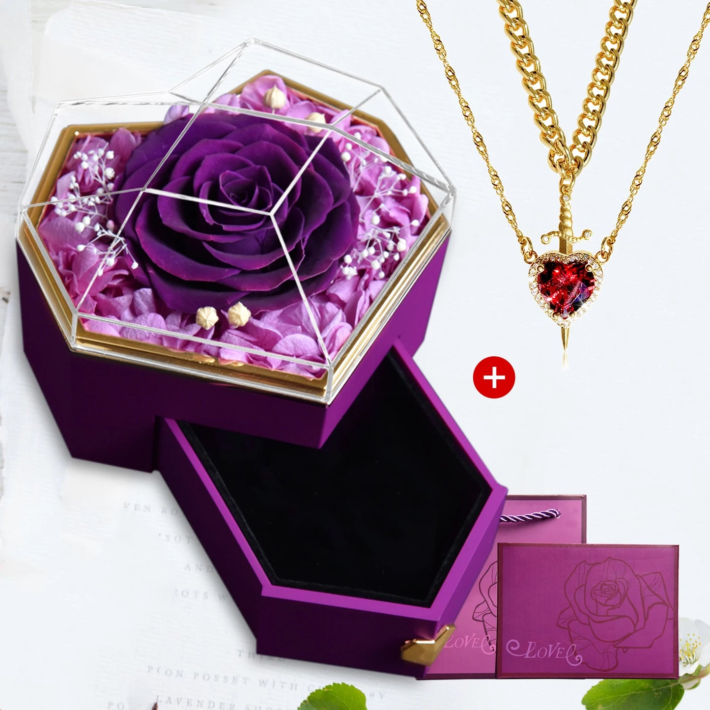 Heart & Sword Crystal Necklace Set – Stainless Steel Jewelry Gift Box
