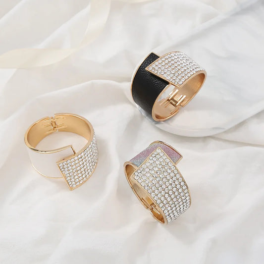 Diamond Leather Elastic Bangle